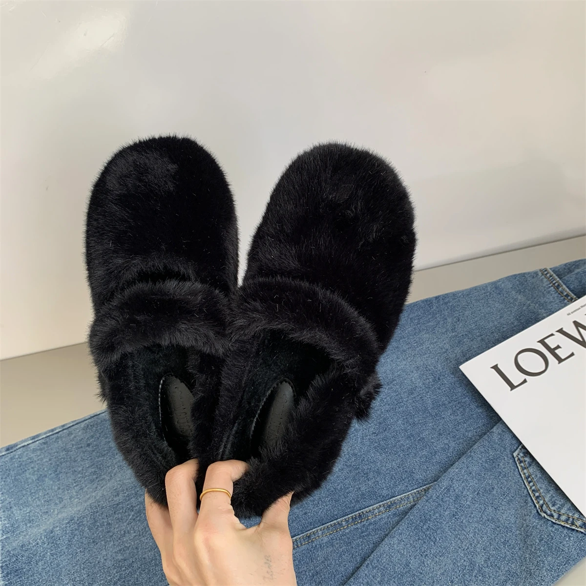 2022 Women's Flat Shoes Moccasin Women's Plush Winter Buckle Tower Indoor Loafers Women Fashion Casual Shoes Chunky Cute Student