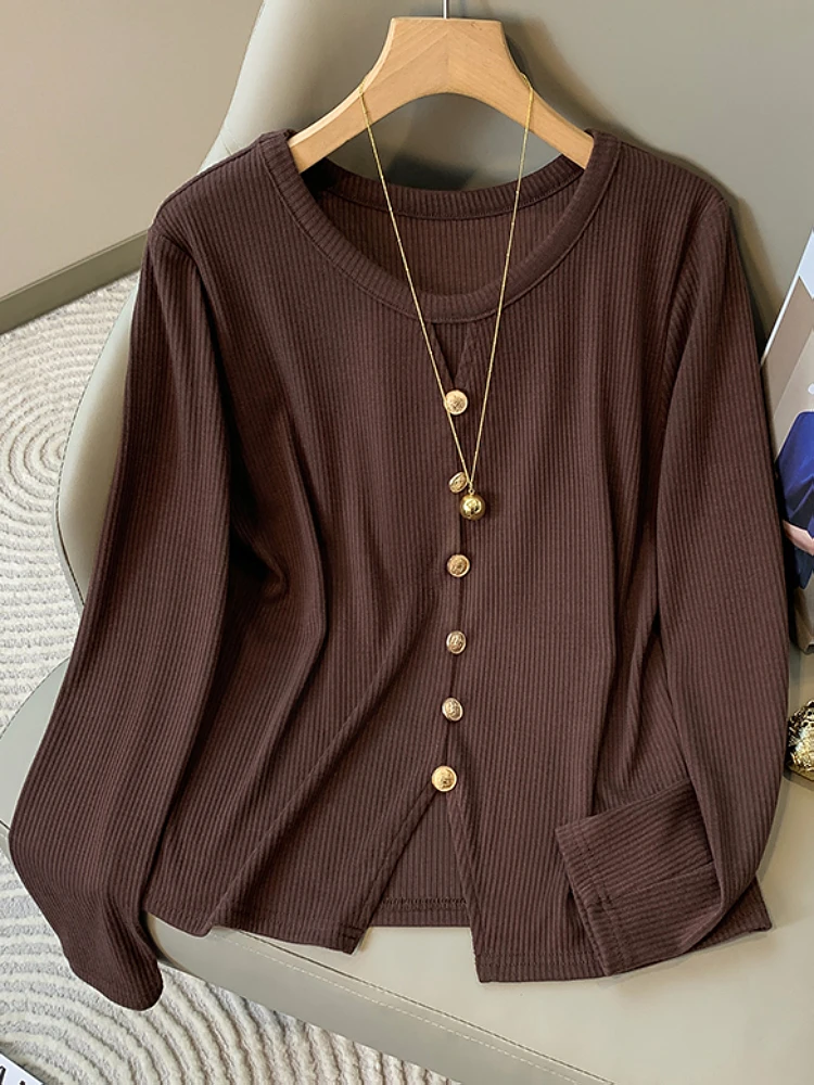 Новинка 2024 Ранняя осень Свободный вязаный свитер с длинным рукавом и вырезами