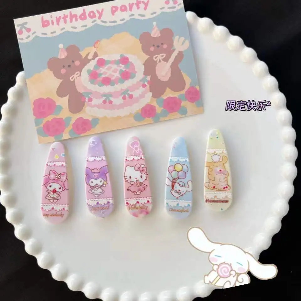 

Милый Sanrio Kawaii, зажим для волос Hello Kitty Kuromi Mymelody Cinnamoroll Pom Purin Bb, универсальный подарок на Рождество для девочки