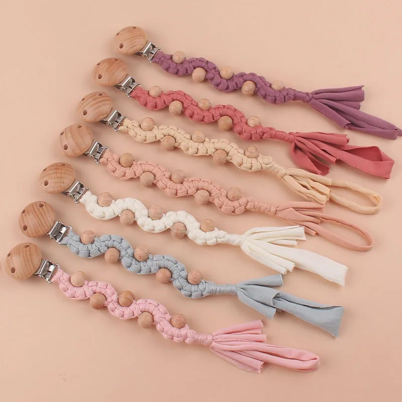 

DIY Weaved Baby Pacifier Clips Beech Wood Pacifier Clip Teether Toy Chain Dummy Nipple Holders Baby Pacifiers Leashes