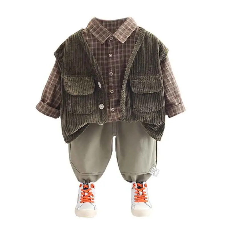 

New Toddler Child Clothes Boys 3 Pcs/sets Corduroy Vest+shirt+pants Children Clothing Set Boy Autumn Winter Baby Clothes
