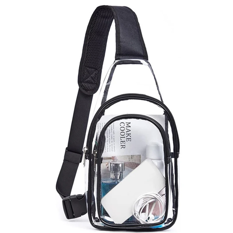 

Прозрачная Сумка-слинг из ПВХ для стадиона, женская сумка через плечо для концерта, прозрачная сумка-кошелек для стадиона с черным ремнем, сумка-слинг для спортзала, поясная сумка