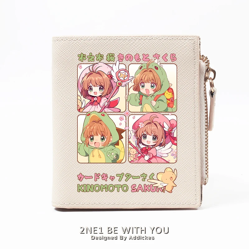 Фото Сакура собирательница карт, кошелек, Card Captor Sakura веганский кожаный аниме-кошелек для девочек, милый студенческий двойной держатель для карт с блокировкой RFID, мини-кошелек, короткий зажим для денег №4
