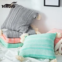 YIRUIO Kawaii Color Gradient Tassels Pillow Case Gray Pink Green Cotton Knitted Cushion Cover 45*45CM Chair Sofa Pillow Cover