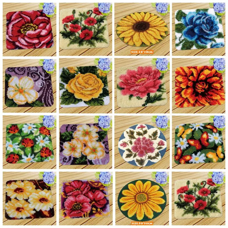 

Flower Series Latch-Hook-Kit DIY Carpet Handcraft Segment Embroidery Materials Plant Pattern Latch Hook Rug Kits tapis crochet