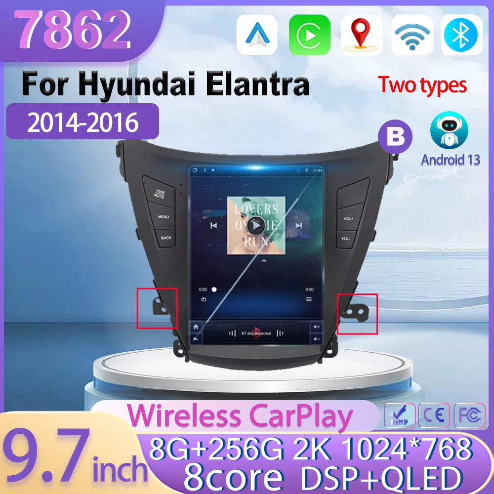 Android 13 для Hyundai Elantra 2014-2016 Tesla Style Navigation Auto GPS 7862 Процессор WIFI Автомобильный видео