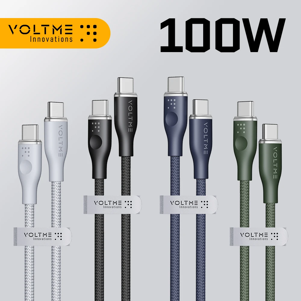 VOLTME Kabel USB C do USB C 100W PD 5A Szybkie ładowanie Kabel typu C do typu C w nylonowym oplocie USB-C do MacBooka Pro Galaxy S23