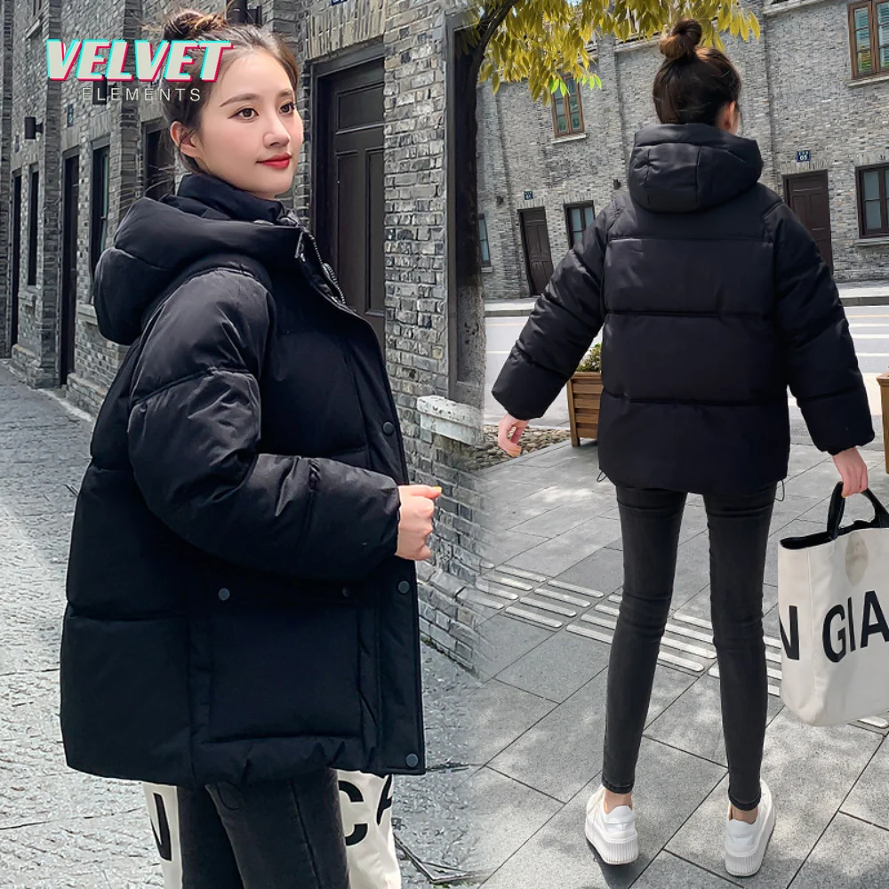 VE Women Winter Down Padded Jacket Women Hooded Parkas Coat 2023 Winter New Thick Warm Cotton Coat Winter Jacket Female Outwear