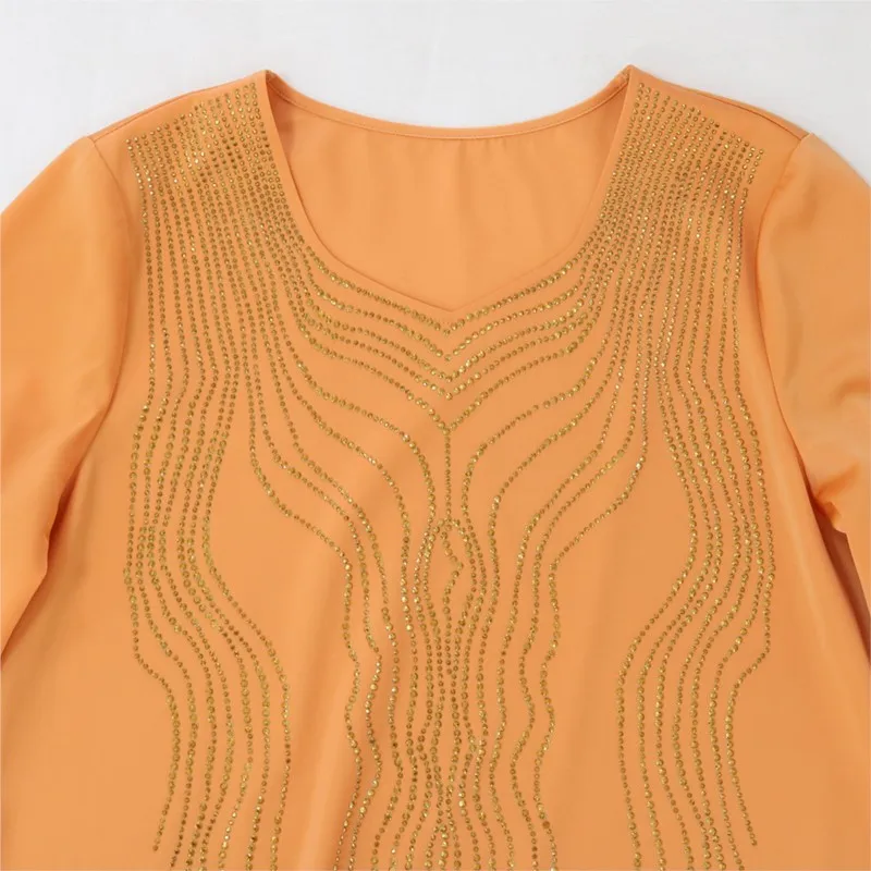 African Dress Elegant Women Loose Robe Muslim Maxi Dress Yellow Hot Diamond Long Sleeve Dress 2023 Casual Ethnic Costume Vestido