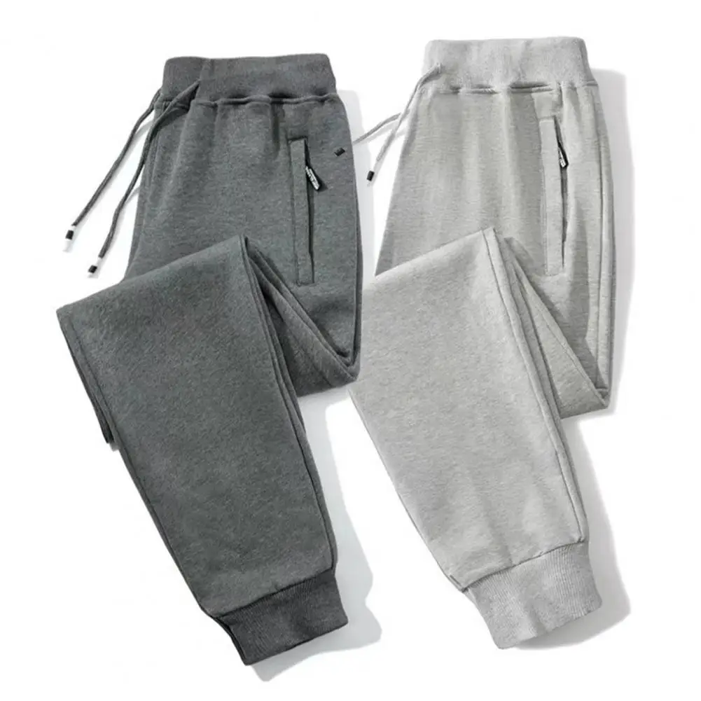 

Брюки мужские зимние с резинкой на талии, однотонные Студенческие Брюки до щиколотки, на молнии, с карманами, с резинкой на манжетах