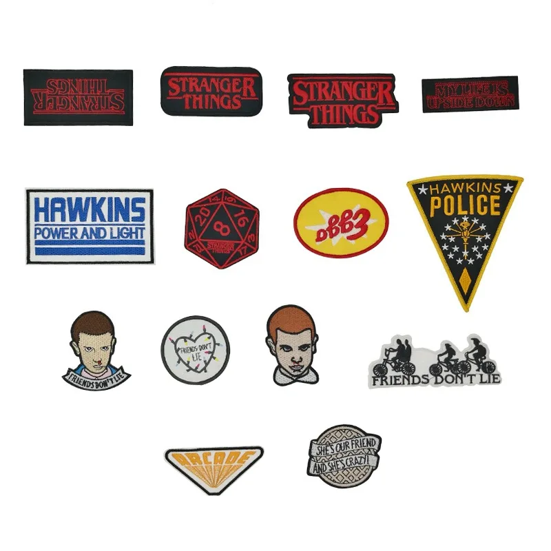 

Hot stranger things movies patches for clothing Stripe for jacket Iron-on embroidery for clothing patches Appliques on clothes