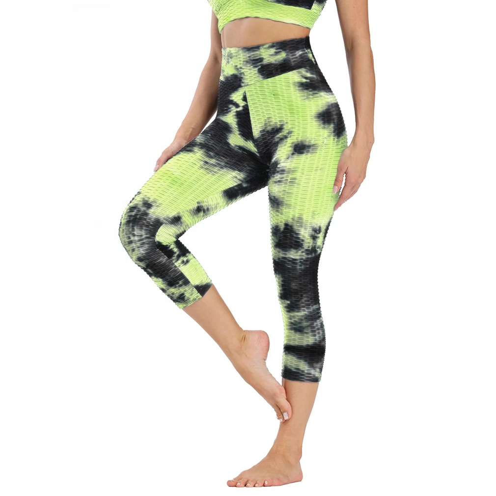 

Women's Tie-Dye Sports Jacquard Fitness Yoga Pants Fluorescent Yellow L Size