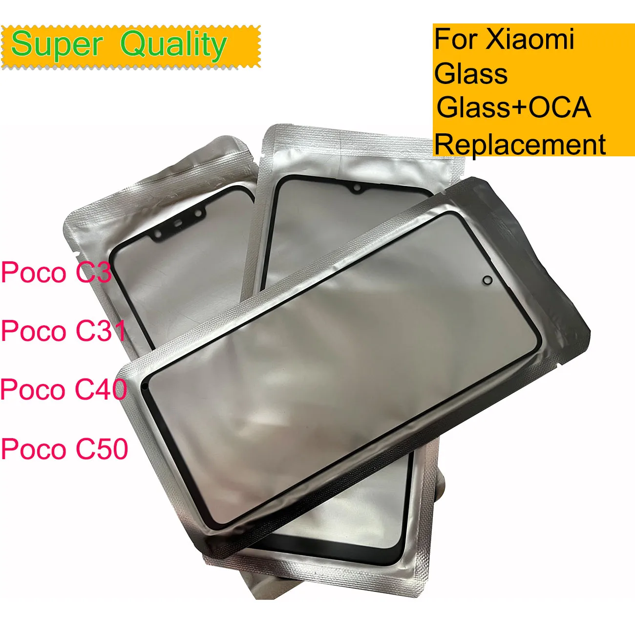 

10Pcs/Lot For Xiaomi Poco C50 C40 C31 C3 Touch Screen Panel Front Outer Glass Lens LCD Glass With OCA