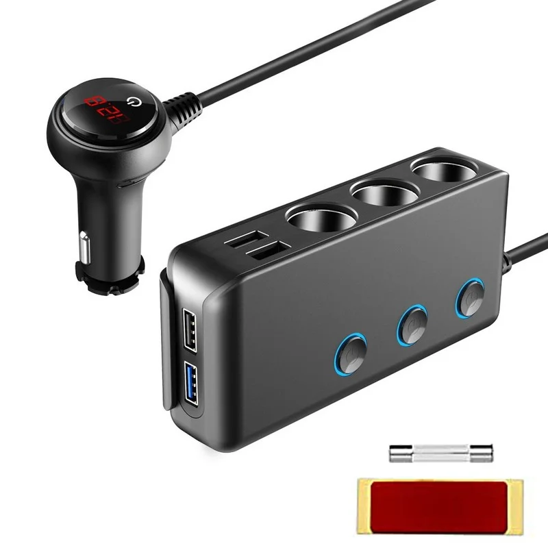 

Quick Charge 3.0 Cigarette Lighter Splitter 12V/24V 3-Socket 120W ON-OFF DC Power Car Splitter with 4-Port USB Car Charger