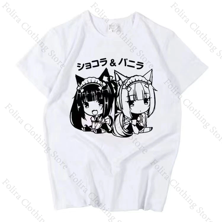 Фото Футболка с принтом Game Nekopara Chocola Vanilla, милые топы с короткими рукавами, летняя футболка, хлопковая футболка, повседневная летняя одежда №3