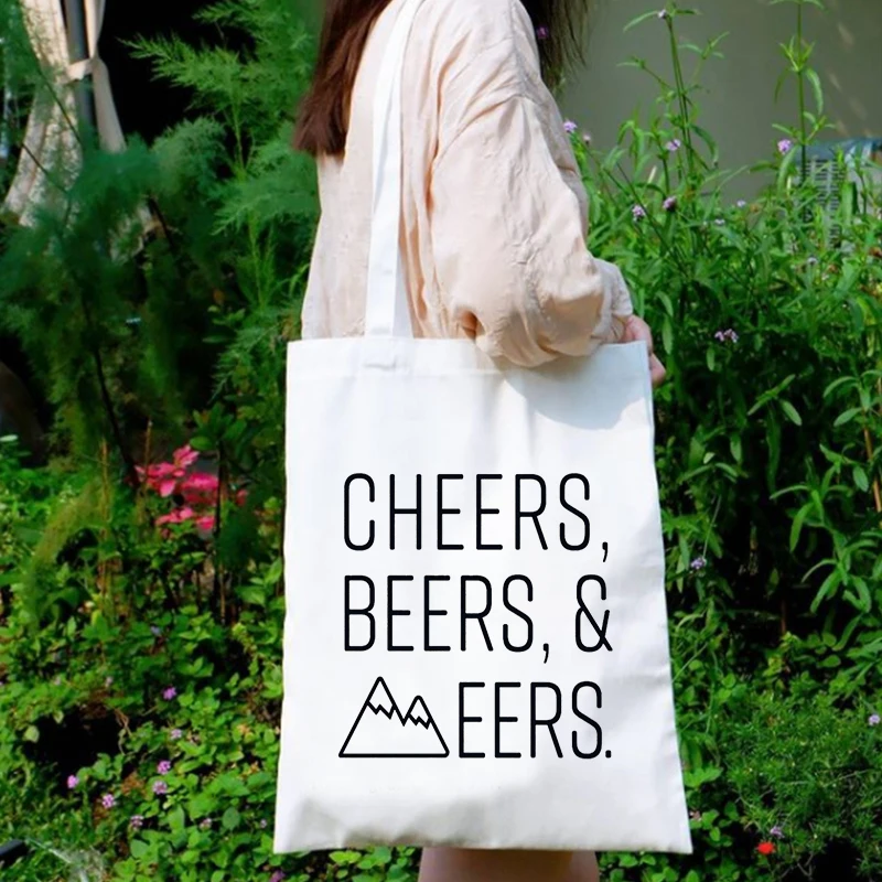 

Cheers Beers Canvas Bag Vacation Travel Shopping Bags Reusable Women Eco Friendly Products Beers Cute Bag Letter Bags