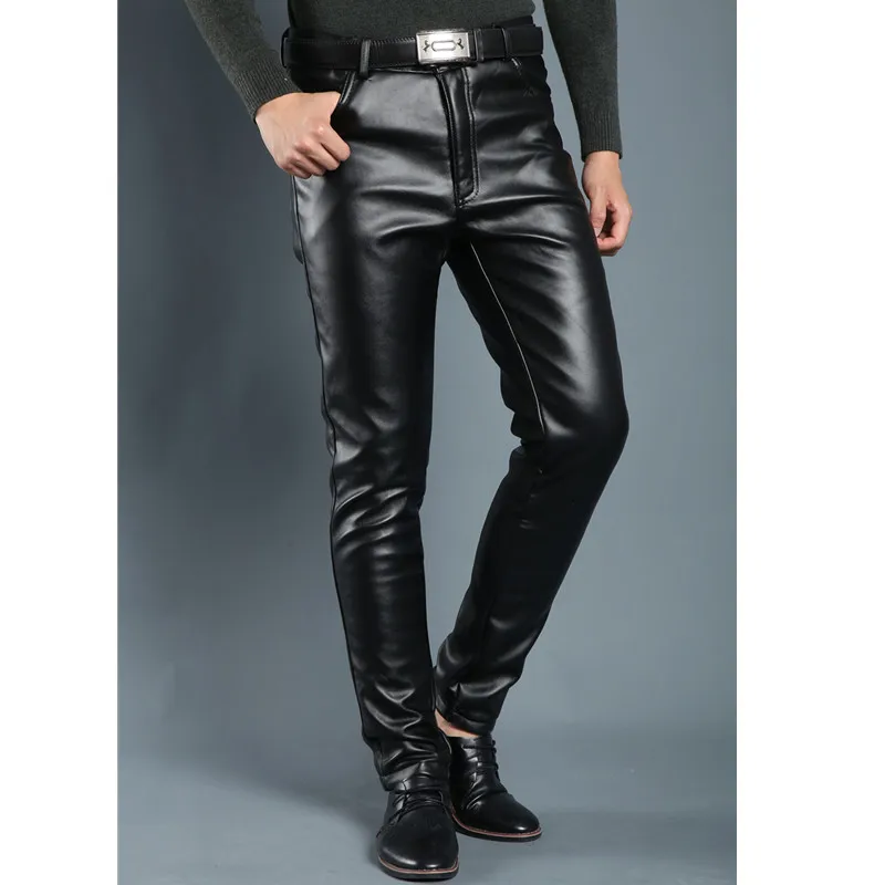 

2022 Spring Summer Men Leather Pants Slim Fit Fashion PU Leather Trousers Business Pants Thin Men's Pants