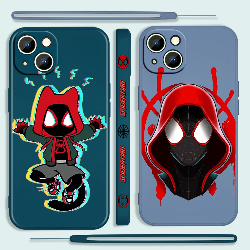 

Spiderman Marvel Avengers Phone Case For Apple iPhone 14 13 12 Mini 11 Pro XS MAX XR X 8 7 6S Plus Liquid Left Rope Cover Fundas