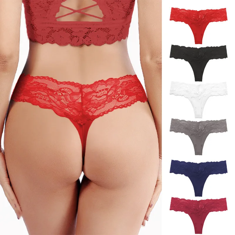 Pink Sexy Lace Thongs Panties For Women Breathable Underpants Lady Woman Clothes Female Underwear Briefs G String 3pcs/pack New