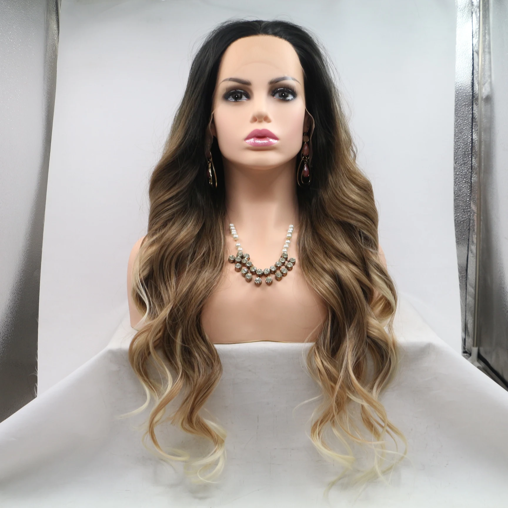 Drag wig, Cosplay wig ,Synthetic wig, Ombre Lace Front wig , women wigs , Long Hair, Drag Queen Wig, 24 inches ,Wavy wig