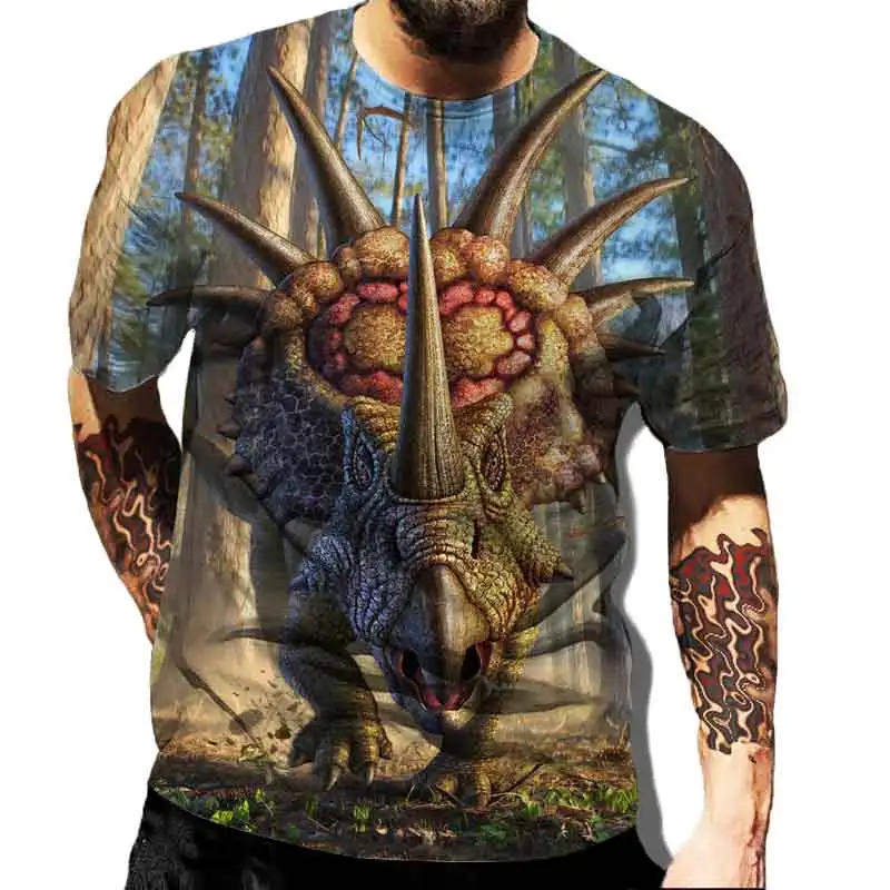 

Summer New Animal Fashion Men's 3D Dinosaur/Wolf Collection Printed Hip Hop Cool Street T-Shirt