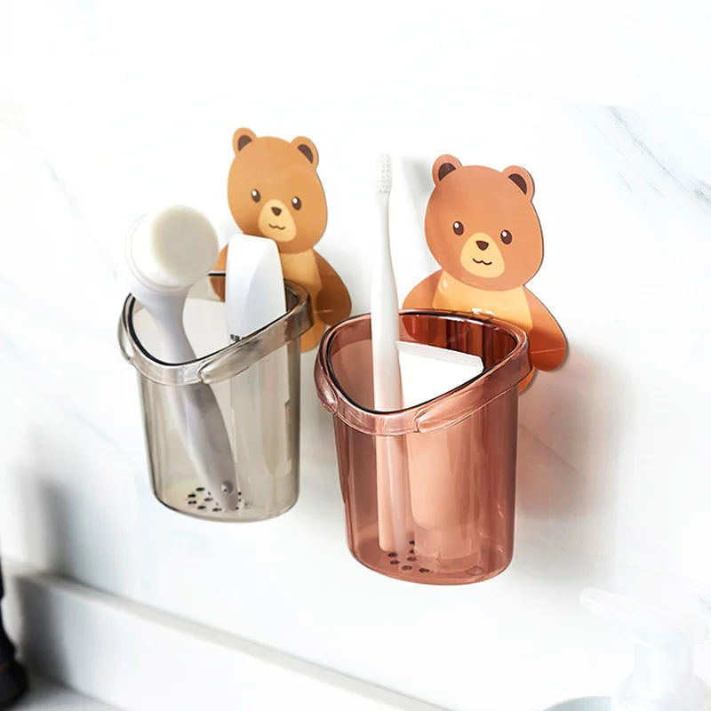 

Bear Hug Storage Cup Bathroom Sundries Storage Rack Wall-Mounted Toothbrush Holder Punch-Free Bathroom Storage Rack