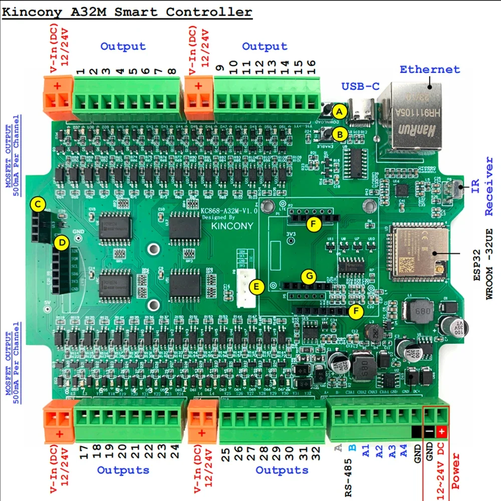 KC868-A32M ESP32 плата RJ45 32DO Wifi переключатель MOSFET модуль HTTP ESPhome Tasmota IIC RTC 2/4G GSM