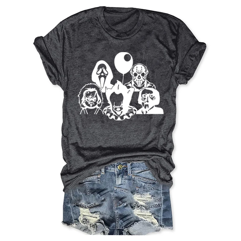 

Rheaclot Trendy Horror Friends Women Cotton Graphic O-Neck Top