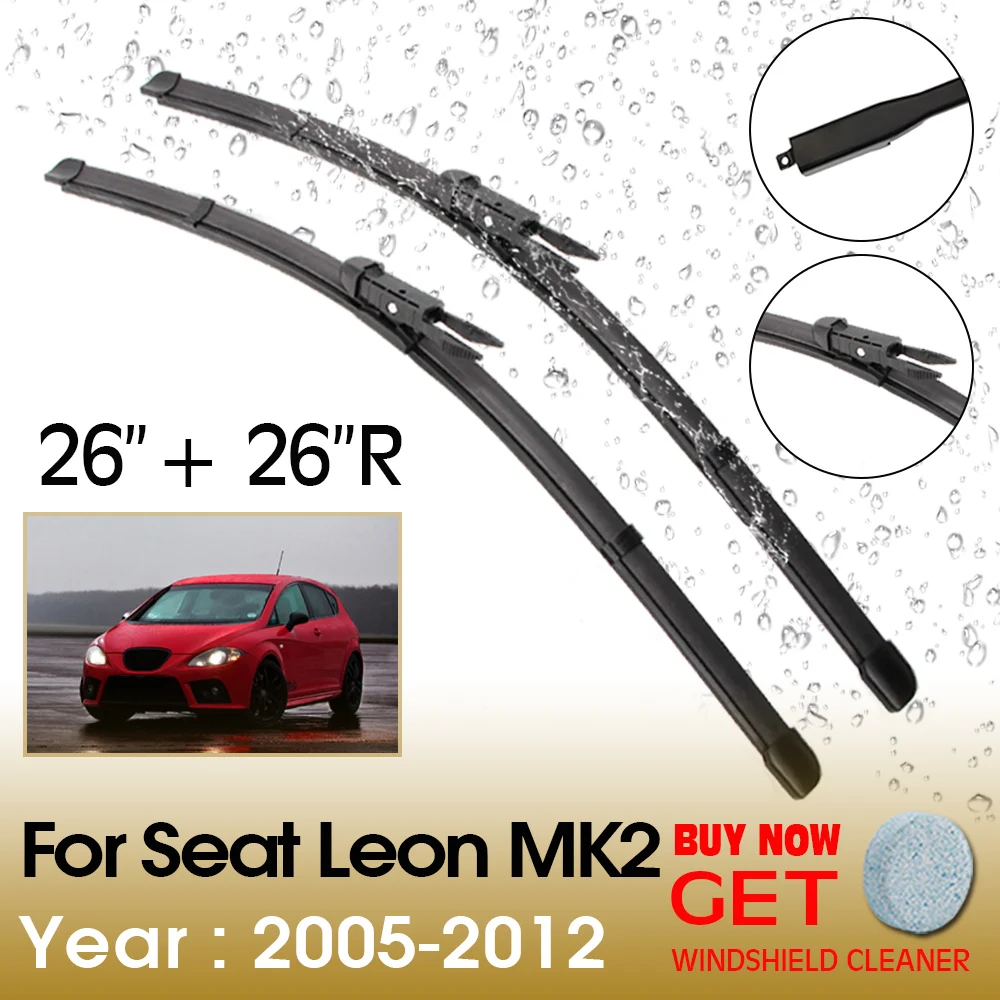 

Car Wiper Blade For Seat Leon MK2 26"+26"R 2005-2012 Front Window Washer Windscreen Windshield Wipers Blades Accessories