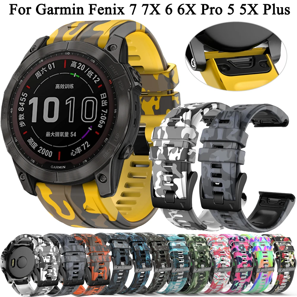 

Ремешок для смарт-часов Garmin Fenix 7 7X 6X 6 Pro 5 5X Plus 3 3HR, силиконовый быстросъемный браслет с принтом, 22 26 мм