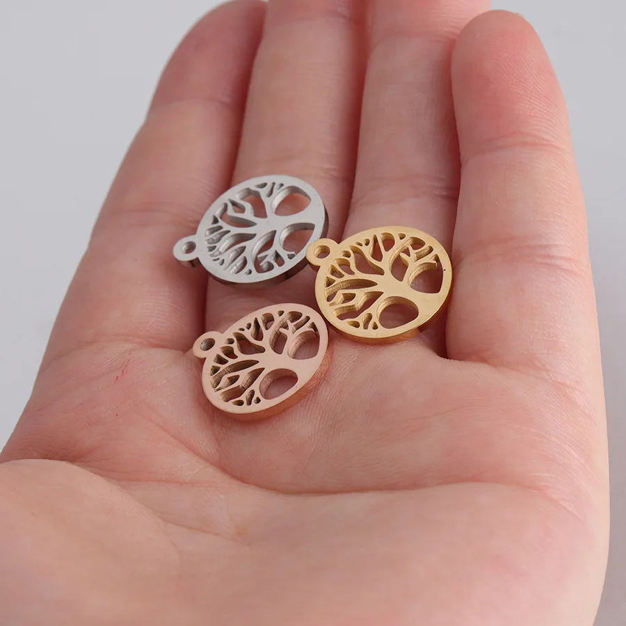 5 шт. 15x17 8 мм зеркальная полировка семейного дерева подвески из нержавеющей стали