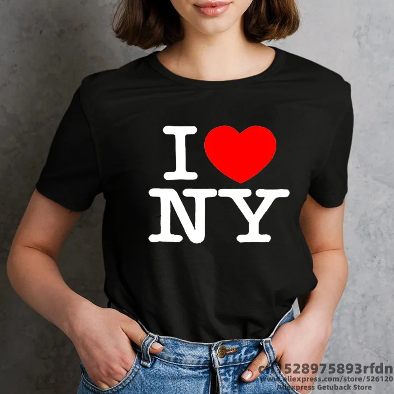 I Love NY New York Women Funny Print T-shirt Summer Short Sleeve Black White Pink Colors Tops Tee Girl Y2k Harajuku Clothes
