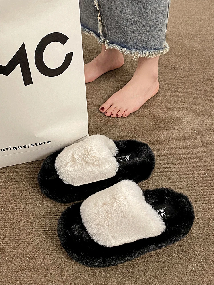 

Шлепанцы женские с мехом, сланцы из флока, на средней платформе, плюшевые, резиновая обувь, роскошные дизайнерские, 2023