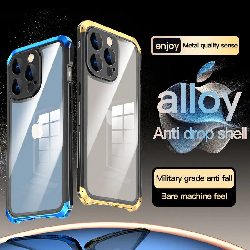 

Hybrid Metal Bumper Glass Back Rugged Phone Case for iPhone 15 14 Plus 13 Pro Max Magnetic for Magsafe Wireless Charge Cover