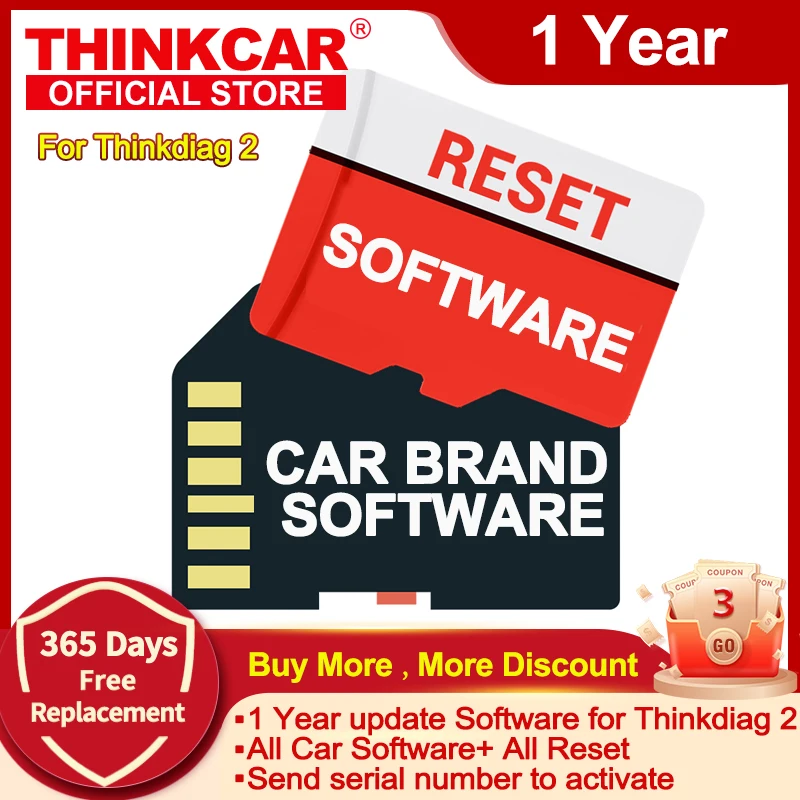 THINKCAR Thinkdiag 2-1 год программного обеспечения и 15 бесплатных программного обеспечения для всех автомобилей, поддерживаемые сервисные услуги
