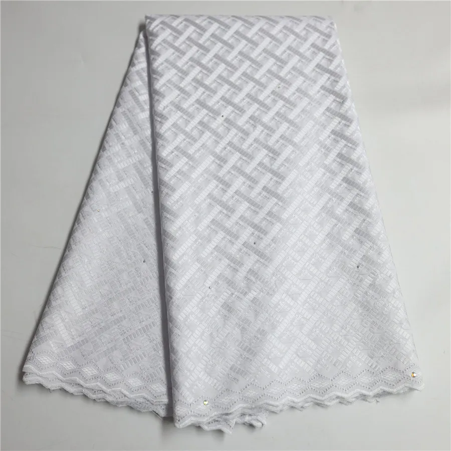 

Latest White African Cotton Lace Fabric 5Yard Swiss Voile Material Nigerian Embroidery Cloth Tissu Africain Broderie Coton LC5