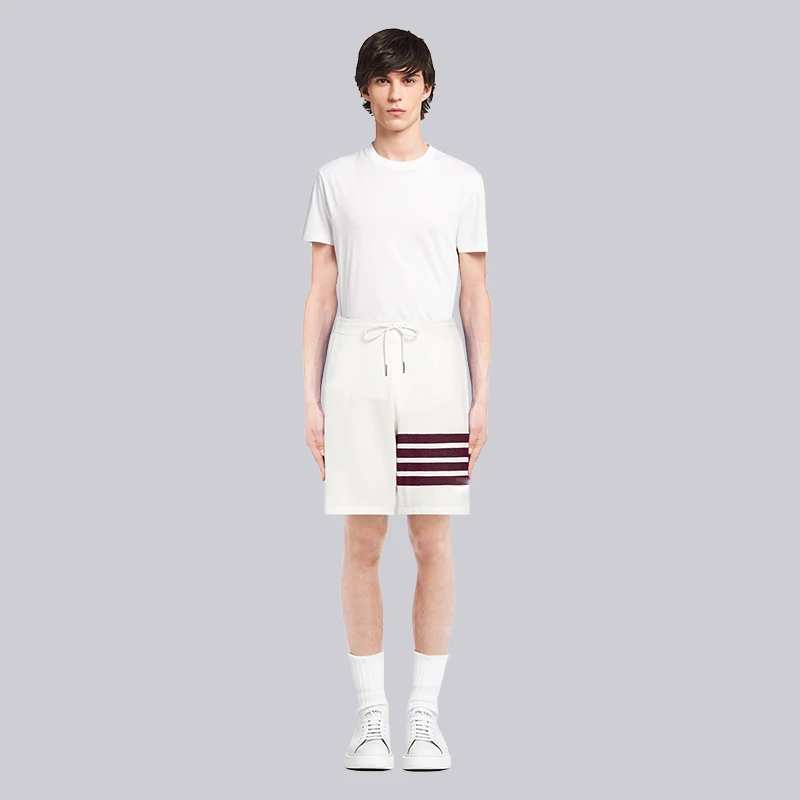 

Мужские шорты для спортзала и баскетбола TB THOM, белые короткие штаны из чистого хлопка с 4 полосками, повседневные шорты для баскетбола, лето 2023