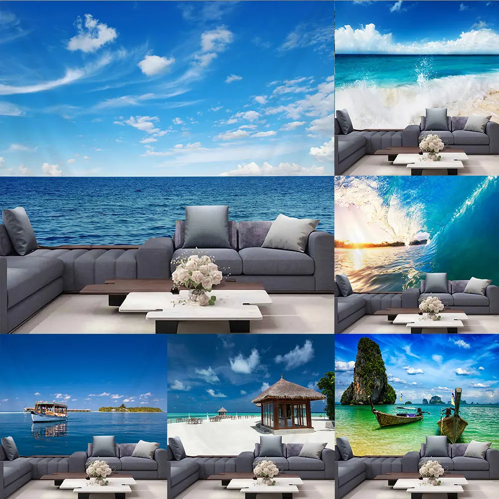 

Hippie Wall Hanging Beach Towel Home Decor Beautiful Seascape Tapestry Beach Blue Sky Polyester Wall Cloth Art Tapestry tapiz