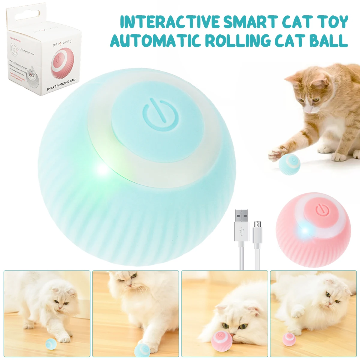 

Интерактивная Умная игрушка для кошек, автоматический вращающийся мяч для кошек, тихий, автоматический движущийся подпрыгивающий мяч, игру...