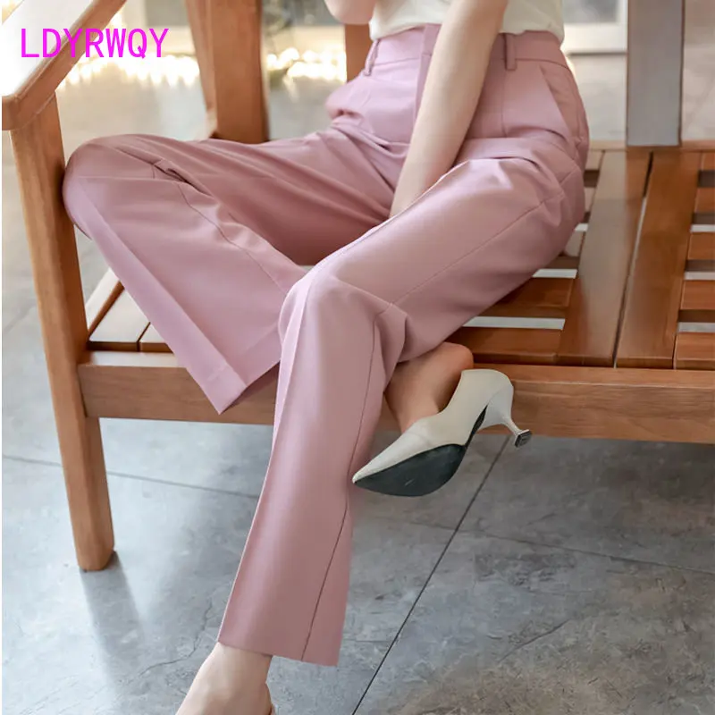 Spring/summer 2023 new suit pants pink micro-flared pants women's high waist commuter fashion pants thin.