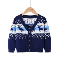 3 8y baby christmas fawn knit cardigan for boy girl deer jacquard v neck sweater jacket autumn new long sleeve base kids clothes