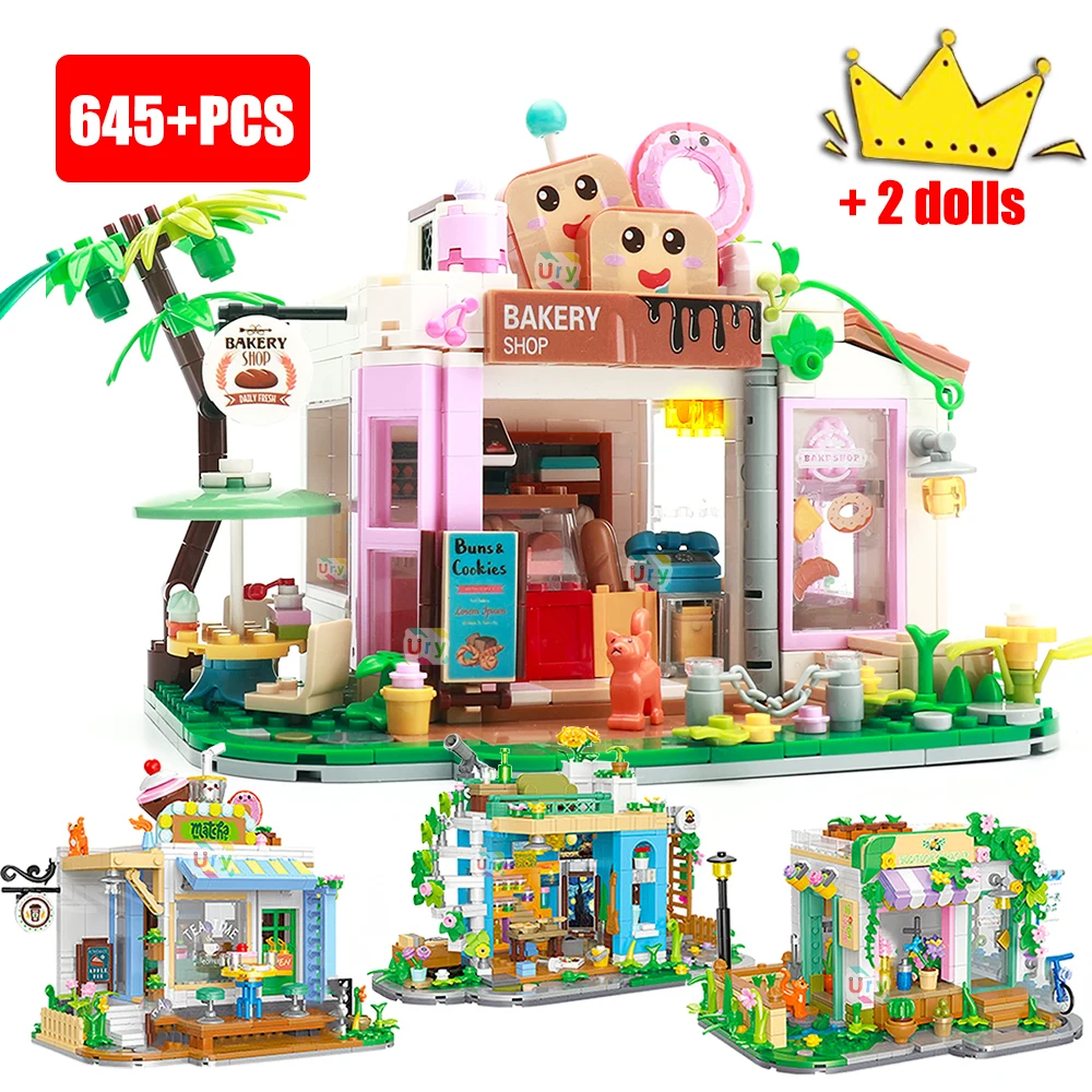 

Mini Bricks Girls Friends Flower House City View Shop Set with Light Playground Designer MOC Building Block Toys for Kids Gifts