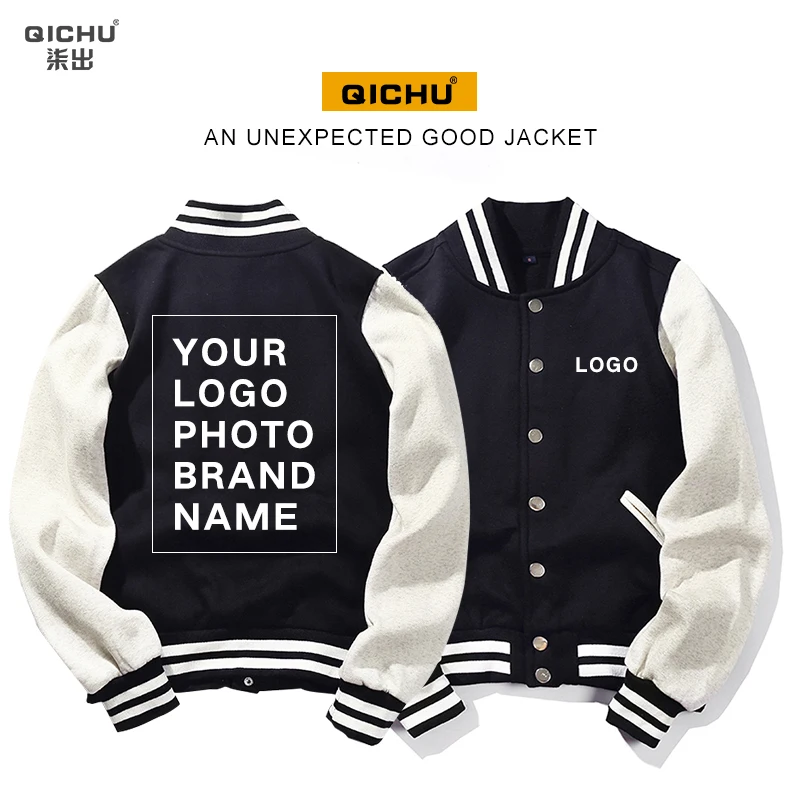 Custom Jacket Your Logo Photo Brand Name Print Baseball Uniform Black White Coats and Jackets Women Men Sportswear Streetwear |