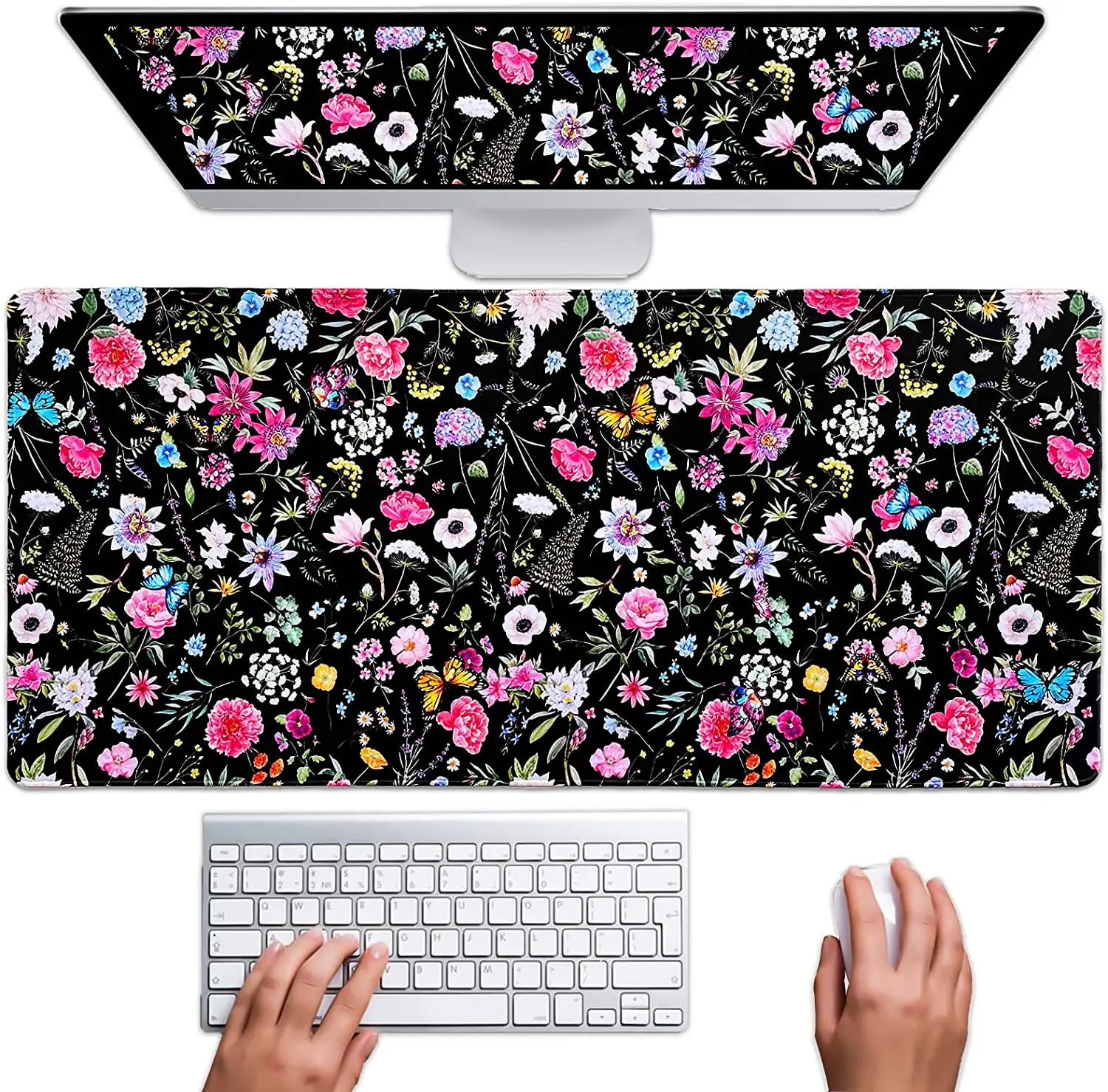 

Flowers Phase Print King Size Mouse Pad Keyboard mats for Desk Purple Desk mat for Home Office accessorie 15.7x35.4 Inch