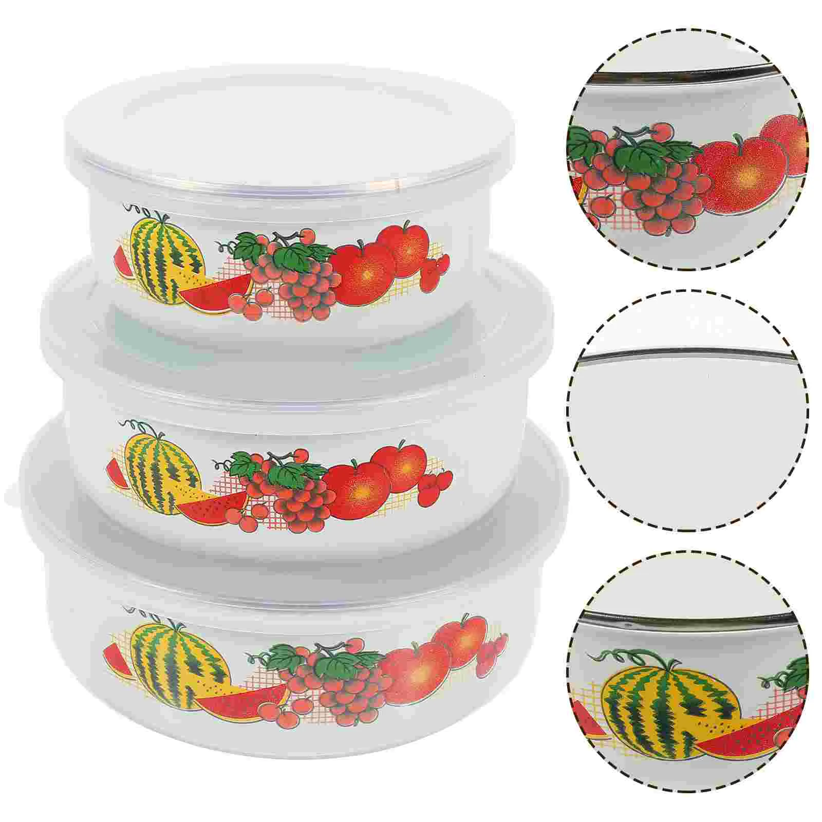 

3 Pcs Appetizer Server Pasta Bowl Food Containers For Lunch Boxes Enamelware Plates Bowls Lids Mixing Asian Dessert Vintage