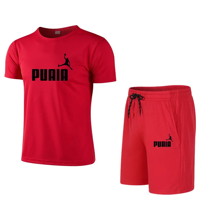 

Роскошный брендовый мужской спортивный костюм для фитнеса, летний костюм для бега, повседневный костюм, футболка + шорты, дышащая спортивная одежда из двух предметов |