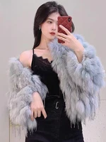 Luxury Real Fox Fur Coats Woman 2022 Winter Shaggy Sequins Tassel O-neck Long Sleeve Top Star Trend Women Jacket Banquet Party