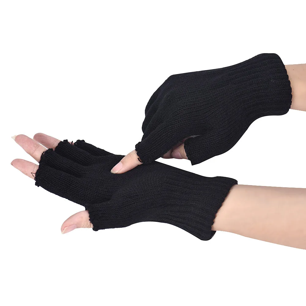 

1Pair Black Half Finger Fingerless Gloves For Women And Men Wool Knit Wrist Cotton Gloves Winter Warm Workout Gloves перчатки