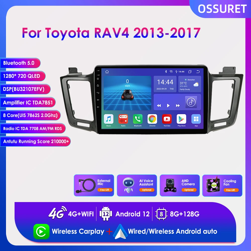 

2 Din 8 Core Carplay for Toyota RAV4 2013-2017 Autoradio Car Radio Multimedia Player Android 12 GPS Navi BT 4G WIFI SWC DSP RDS