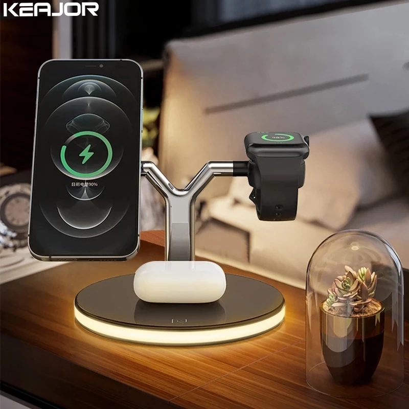 

Магнитная Беспроводная зарядная станция 3 в 1 для iPhone 12 13 Mini Pro Max/Apple Watch, 15 Вт, док-станция для быстрой зарядки для Airpods Pro